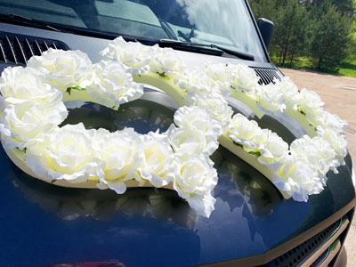 Baltos rožės automobilio papuošimas